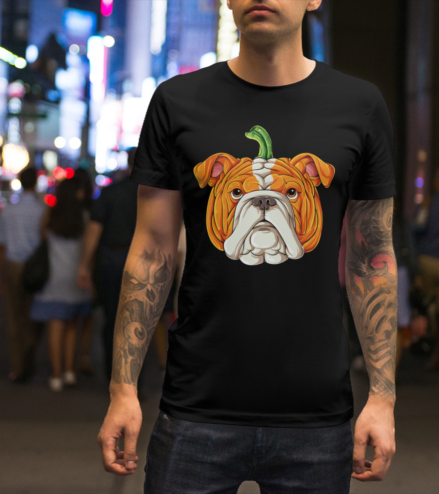 English Bulldog Pumpkin Halloween Face Men T-Shirt