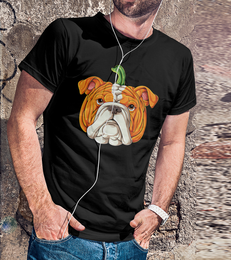 English Bulldog Pumpkin Halloween Face Men T-Shirt