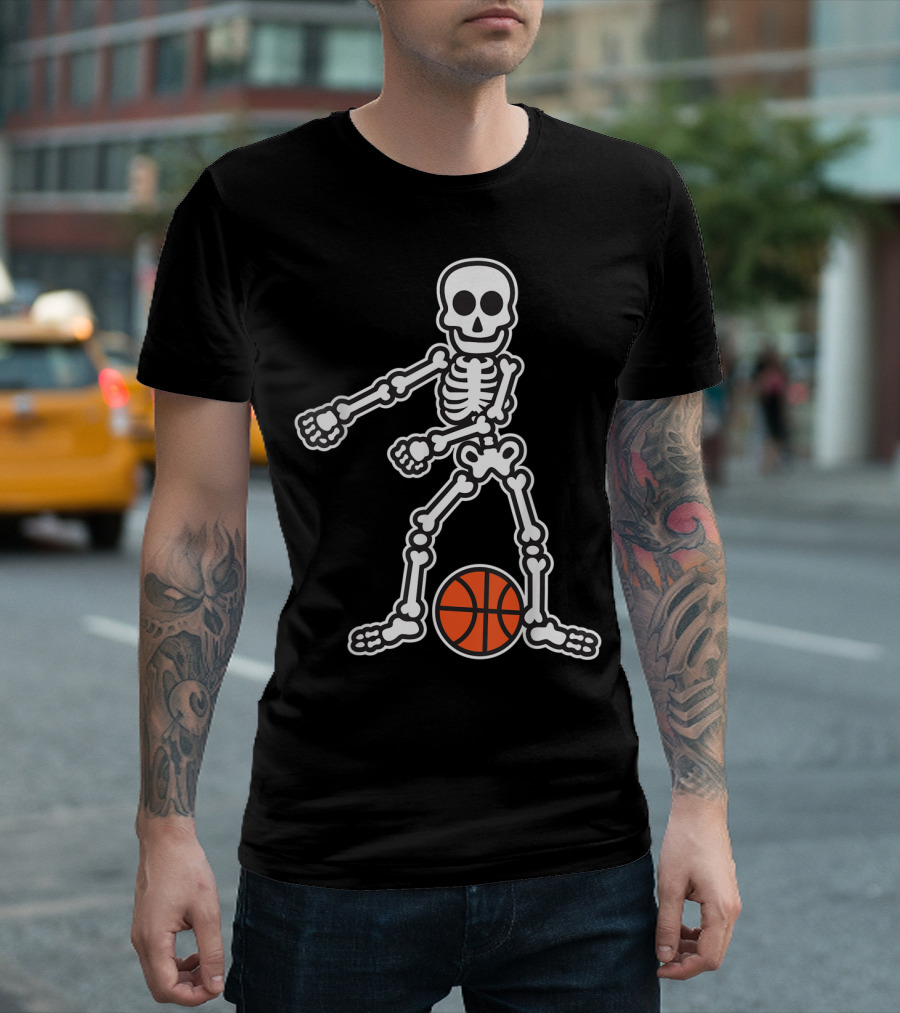 Skeleton Doing the Floss Dance with Basketball T-Shirt