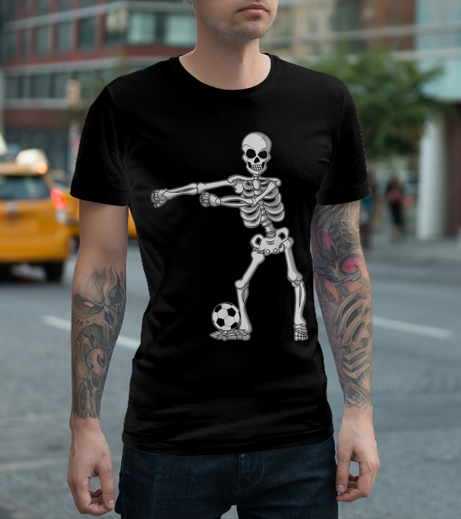 Halloween Skeleton Floss Dance with Soccer Ball Comedy T-Shirt