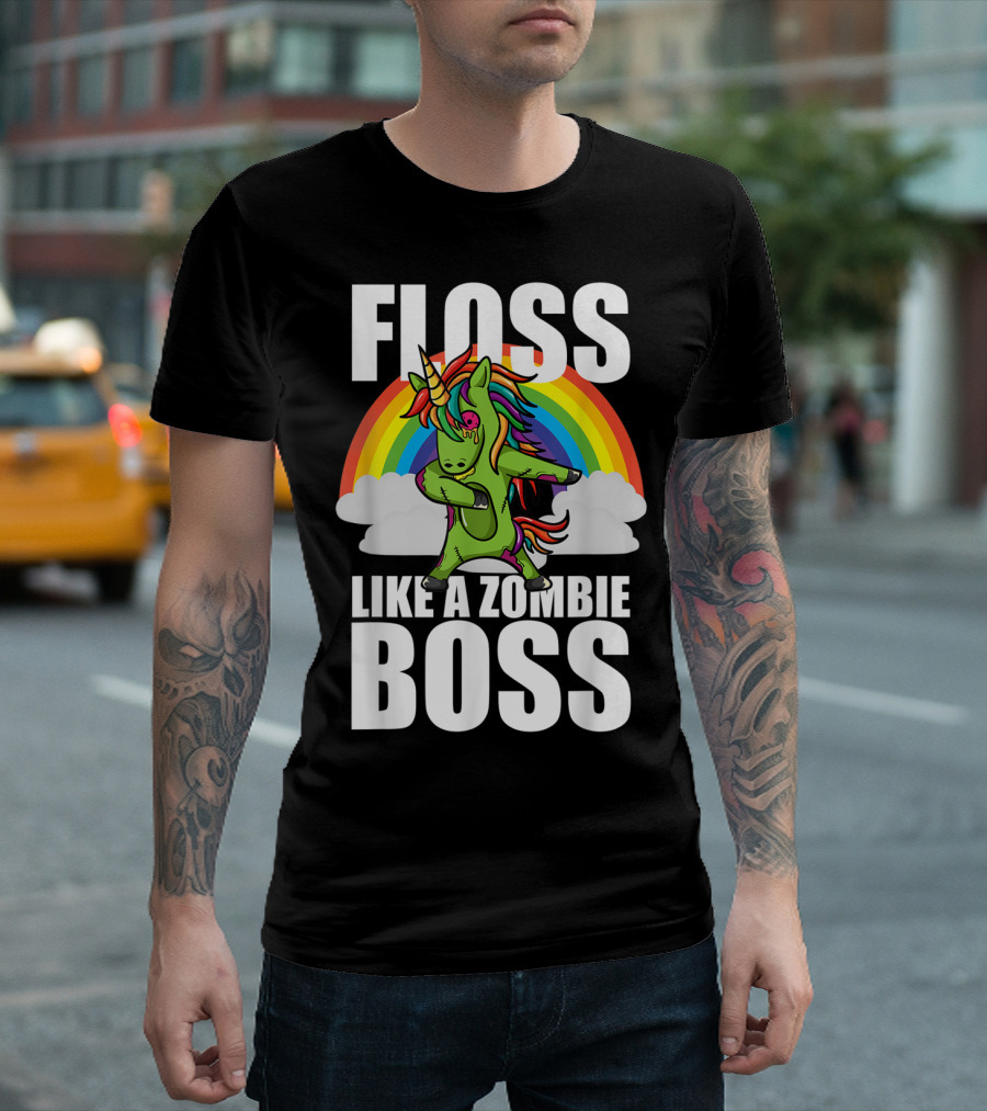 Flossing Unicorn Rainbow Floss Like A Zombie Boss Halloween T-Shirt