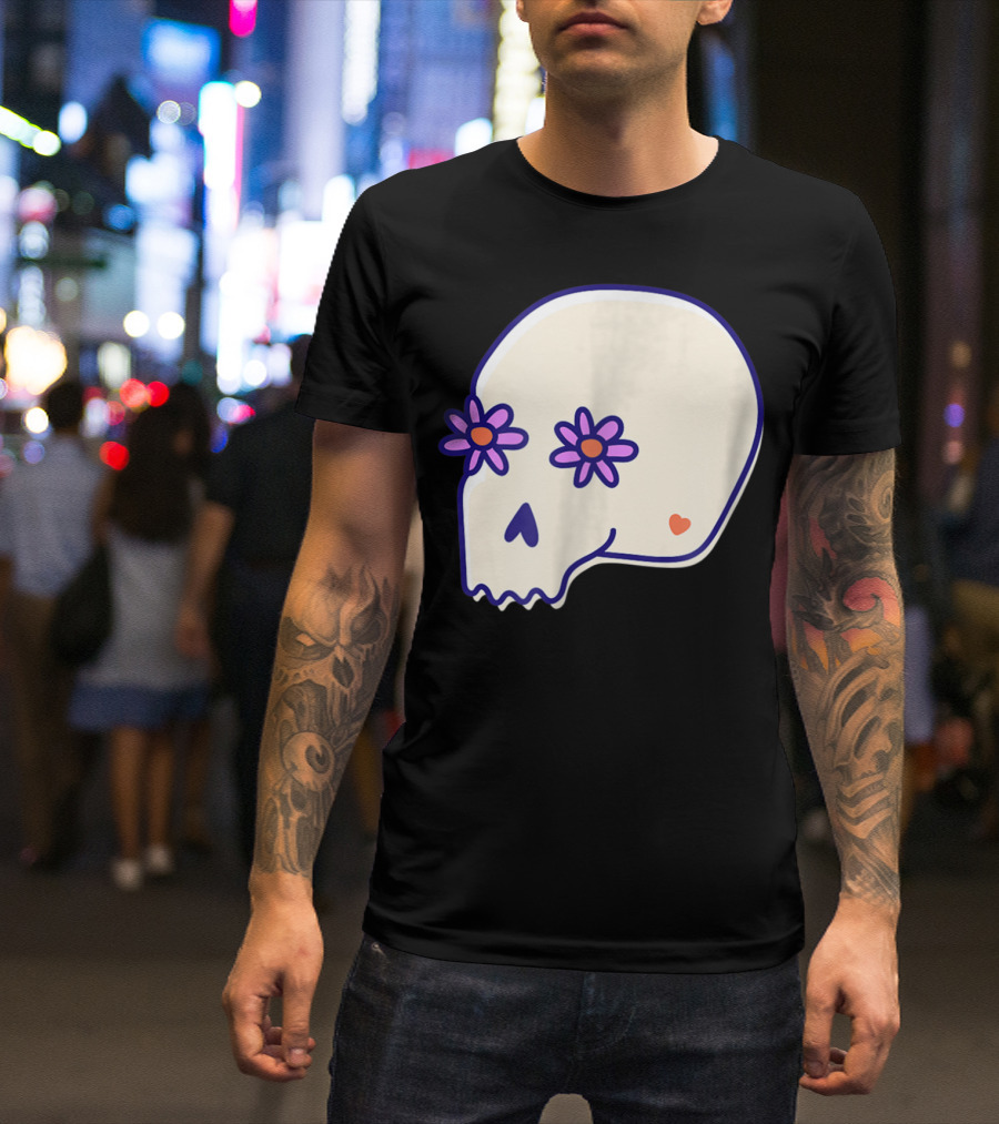 Halloween Flower Skull With Sugar Heart And Spooky T-Shirt