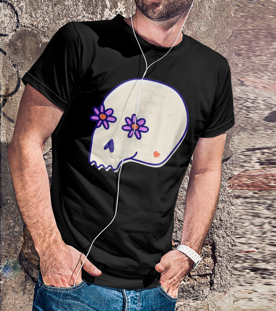 Halloween Flower Skull With Sugar Heart And Spooky T-Shirt