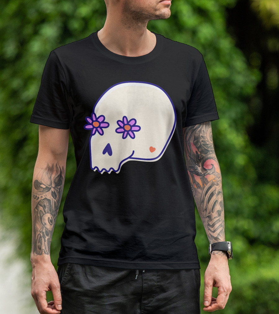 Halloween Flower Skull With Sugar Heart And Spooky T-Shirt
