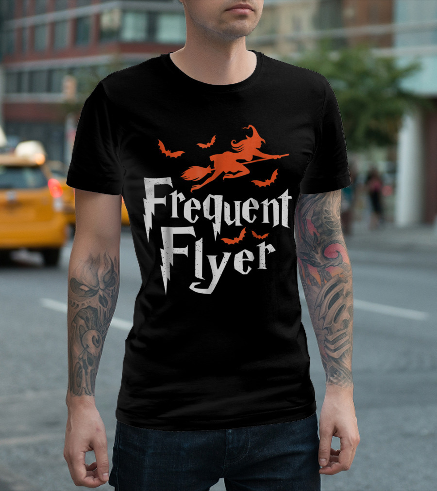 Frequent Flyer Halloween Witch With Bats T-Shirt