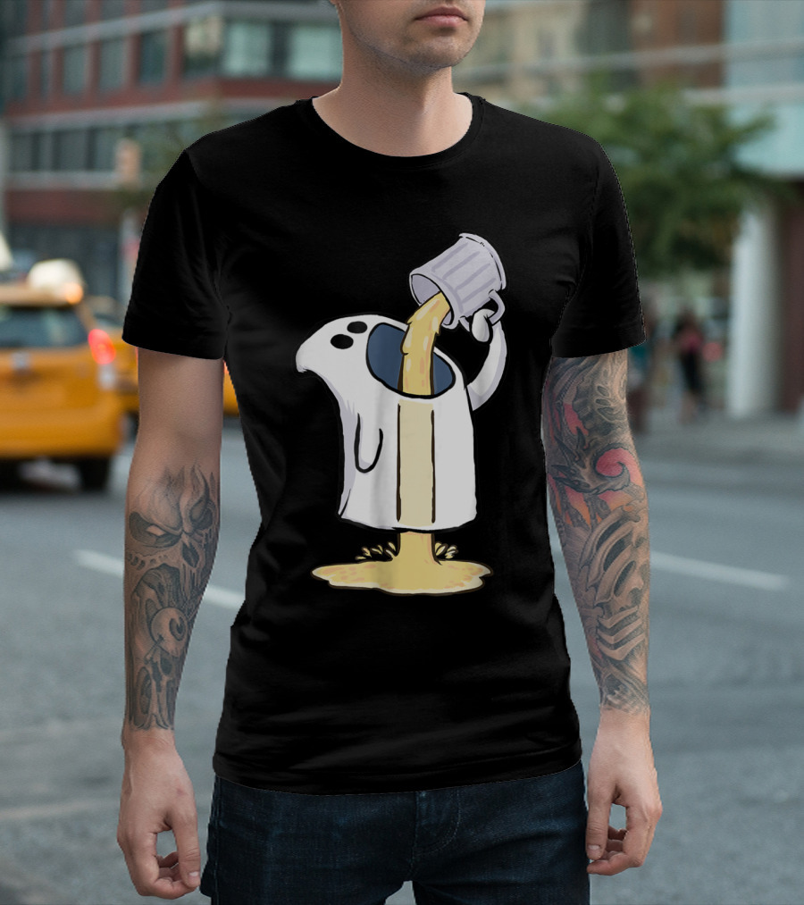Funny Beer Drinking Ghost Overflowing with Boo-zy Spirit T-Shirt