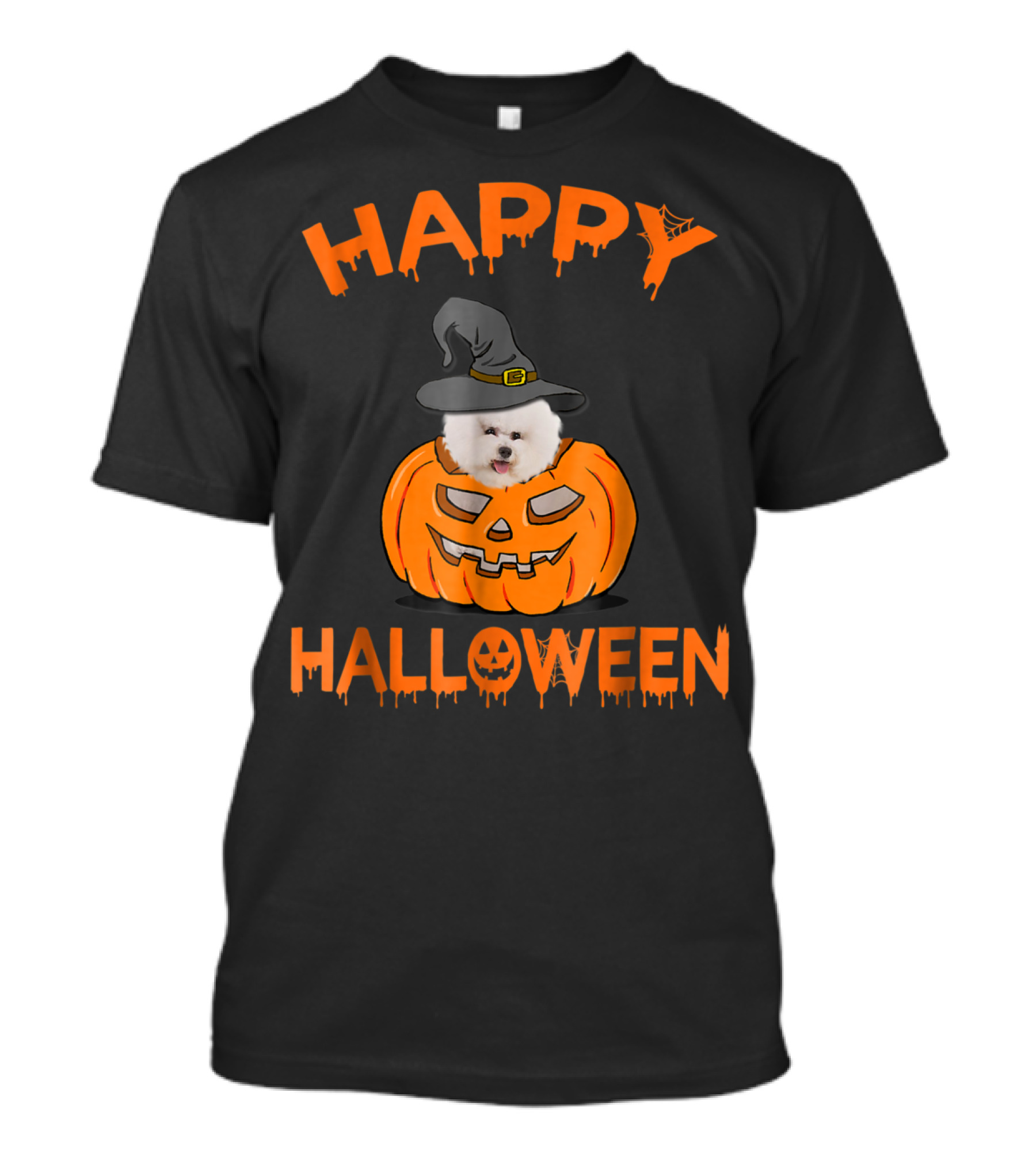 Happy Halloween Bichon Frise In Pumpkin With Witch Hat T-Shirt