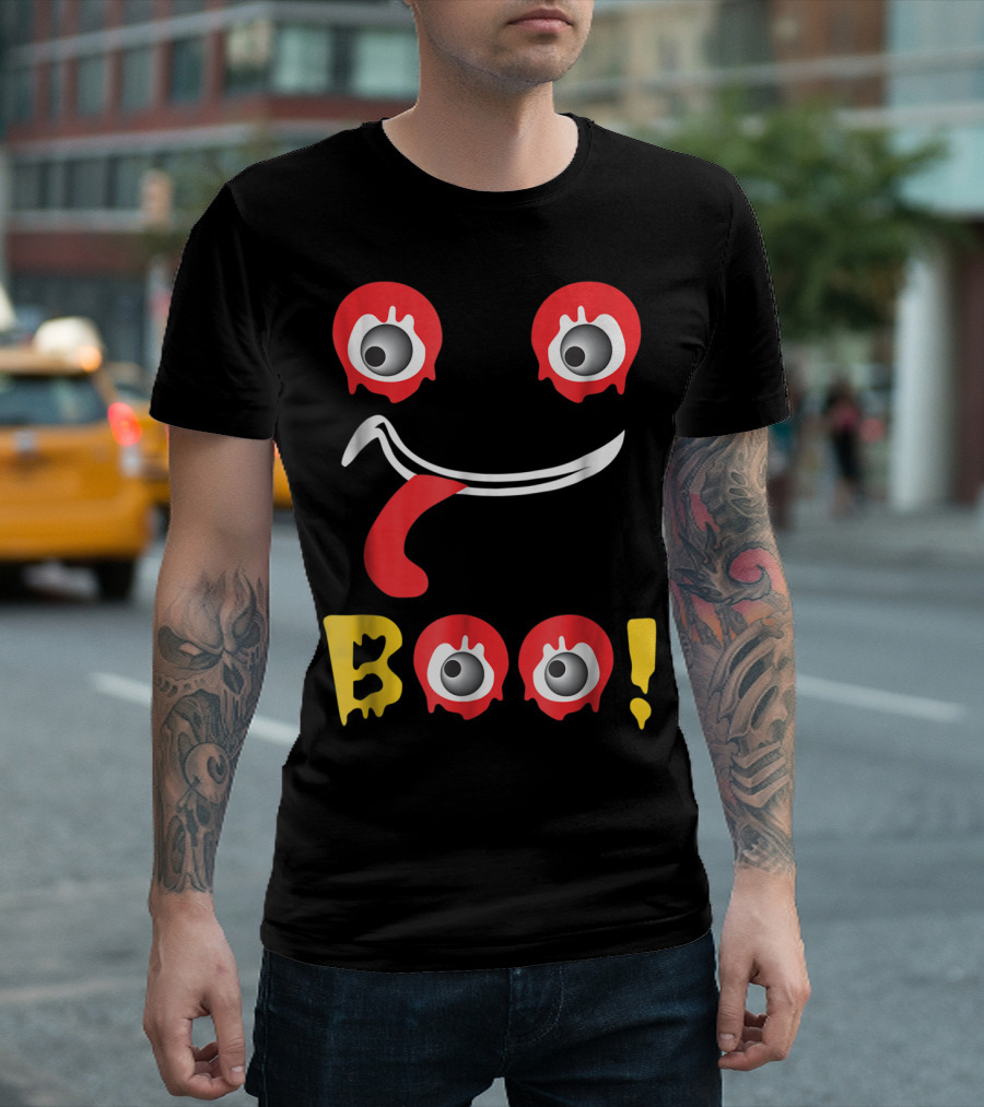 Boo Halloween Funny Dripping Eyes And Tongue Face T-Shirt