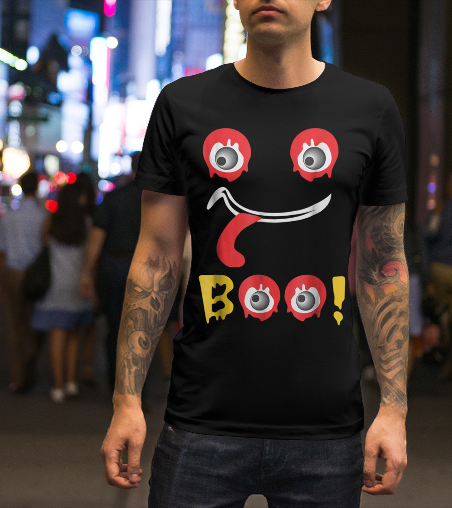 Boo Halloween Funny Dripping Eyes And Tongue Face T-Shirt