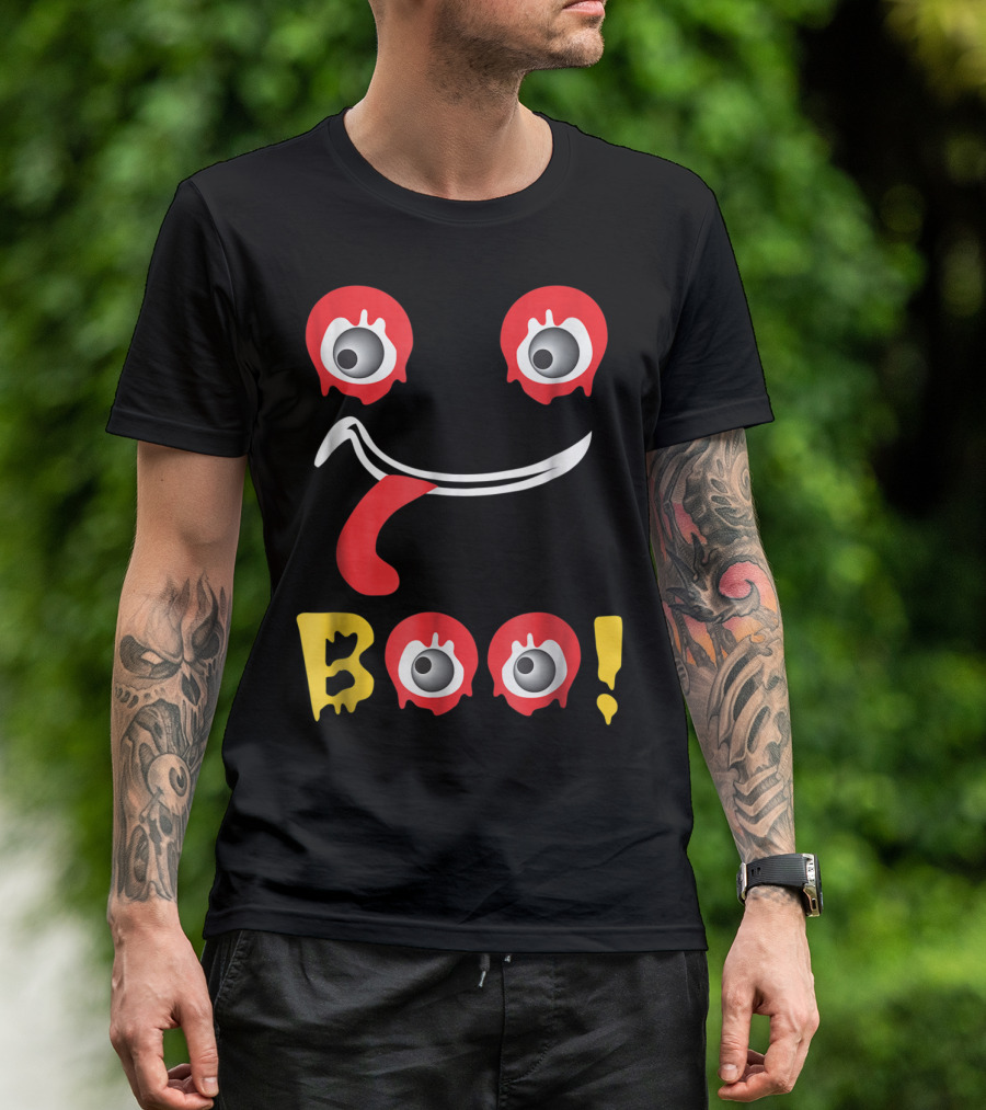 Boo Halloween Funny Dripping Eyes And Tongue Face T-Shirt