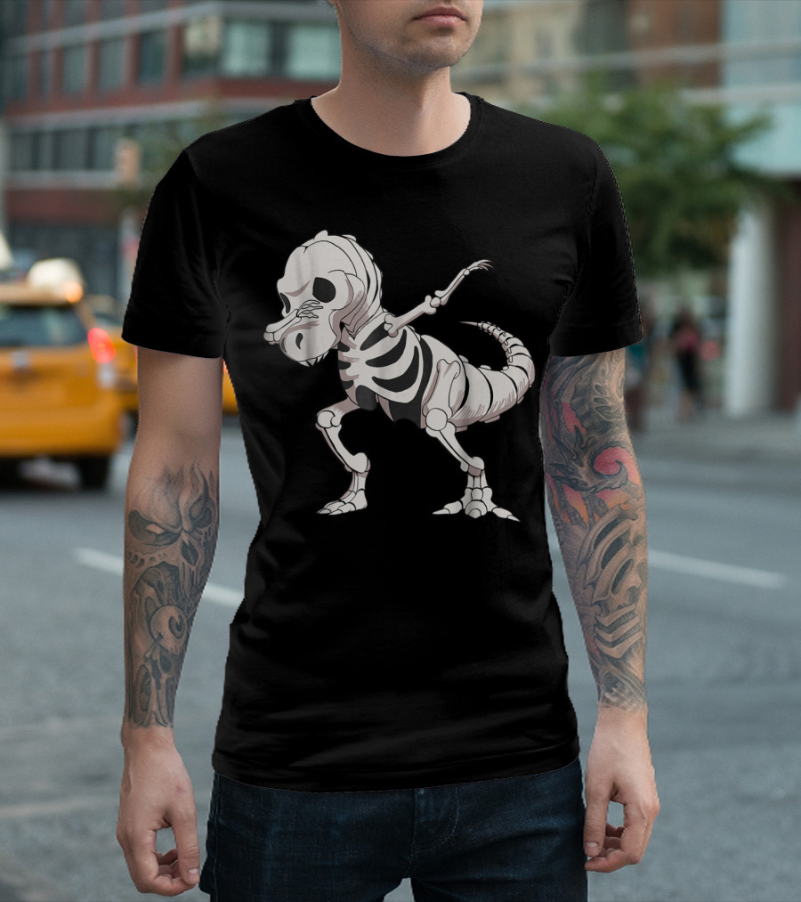 Funny Dinosaur Skeleton Dabbing Halloween Dab T-Shirt