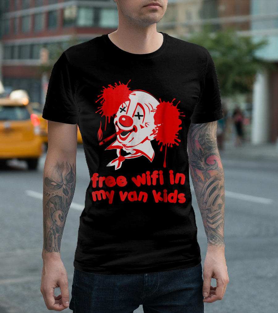 Free WiFi In My Van Kids Funny Evil Clown Halloween Creepy T-Shirt