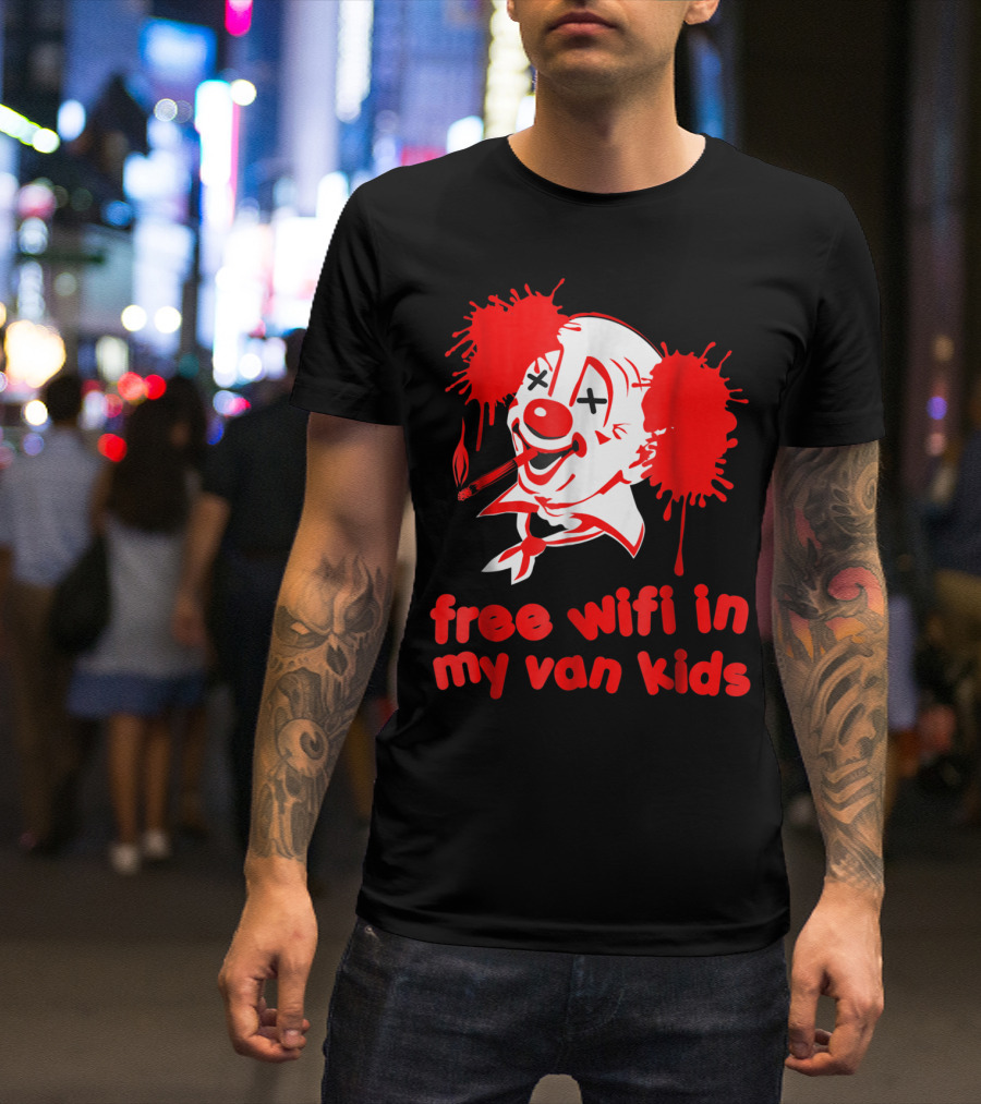 Free WiFi In My Van Kids Funny Evil Clown Halloween Creepy T-Shirt