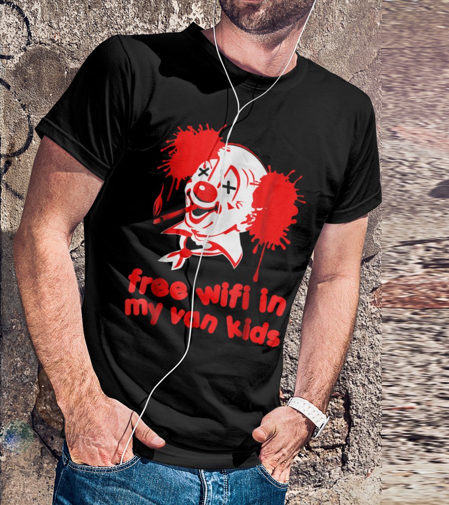 Free WiFi In My Van Kids Funny Evil Clown Halloween Creepy T-Shirt