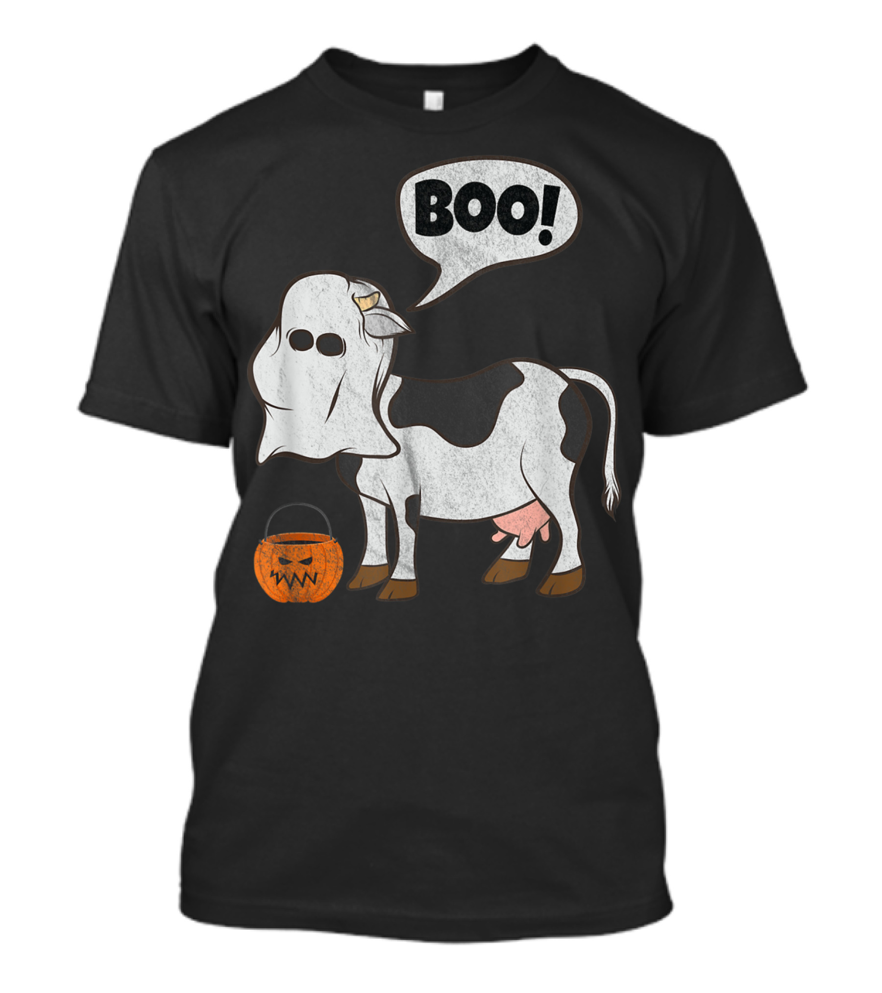 Boo Cow Halloween Ghost Costume With Pumpkin Bucket T-Shirt