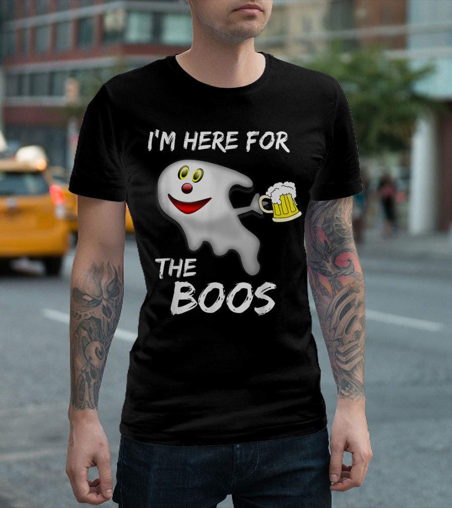 I'm Here for the Boos Ghost Holding Beer Mug Halloween T-Shirt
