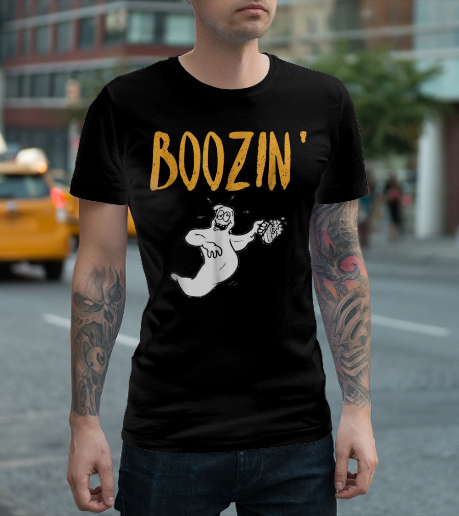Boozin' Ghost Wine Drinking Funny Halloween T-Shirt