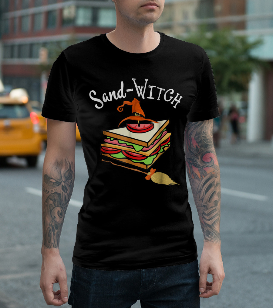 Sandwich Halloween Sand-Witch Funny Foodie Witch Hat Broom T-Shirt