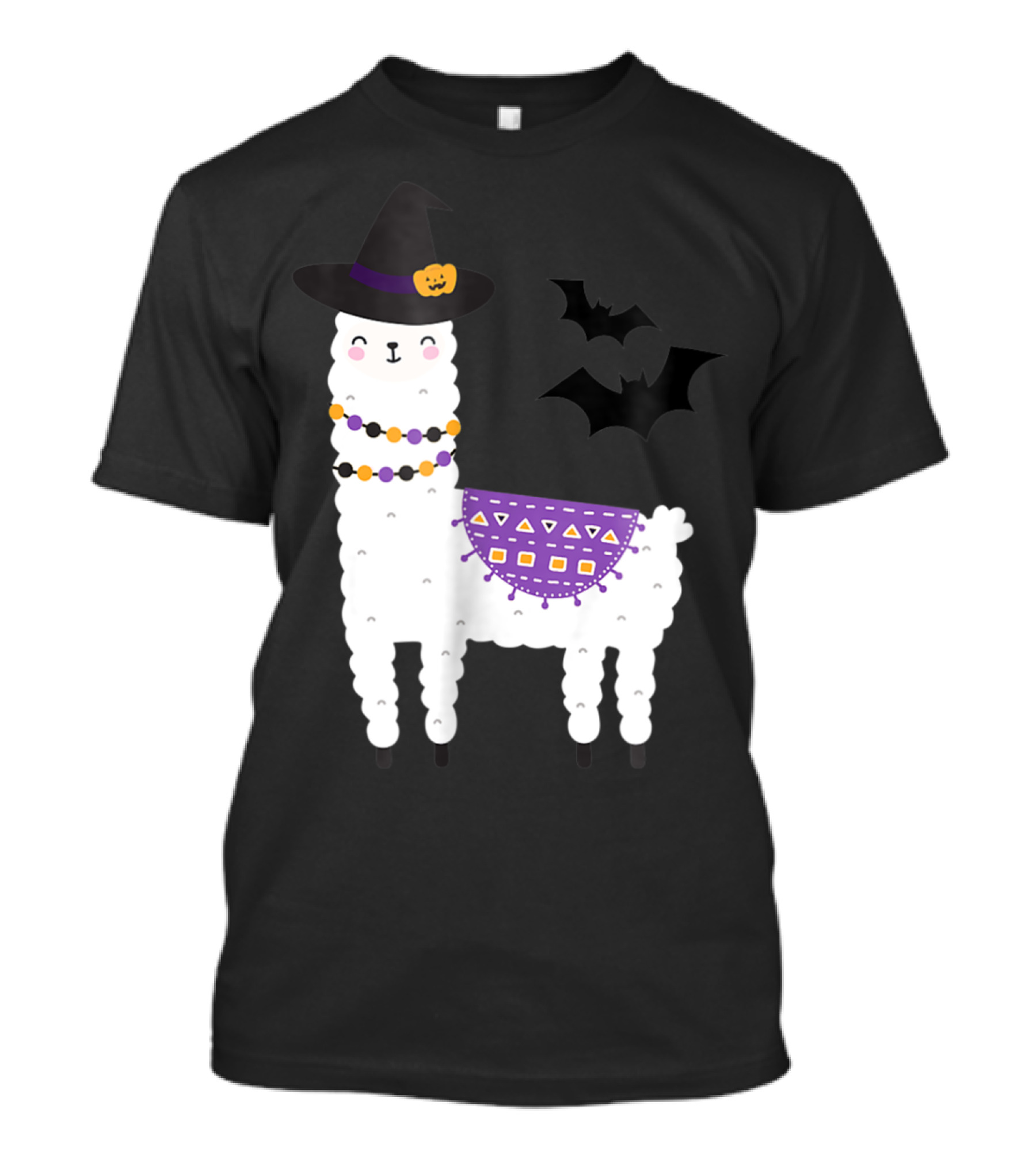 Funny Llama Alpaca Halloween Witch With Bats T-Shirt
