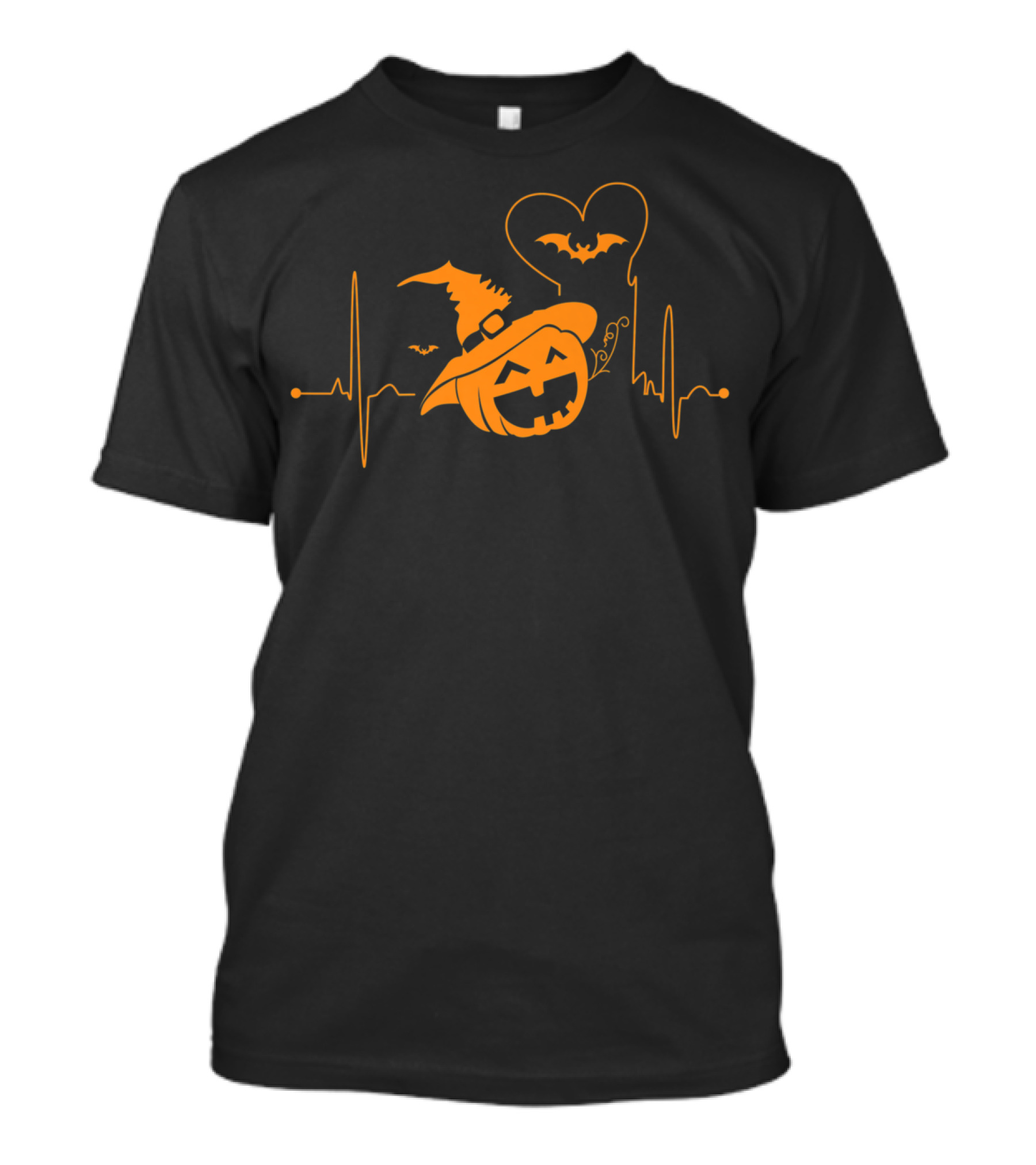 Funny Halloween Pumpkin Witch Hat Bat Heartbeat T-Shirt