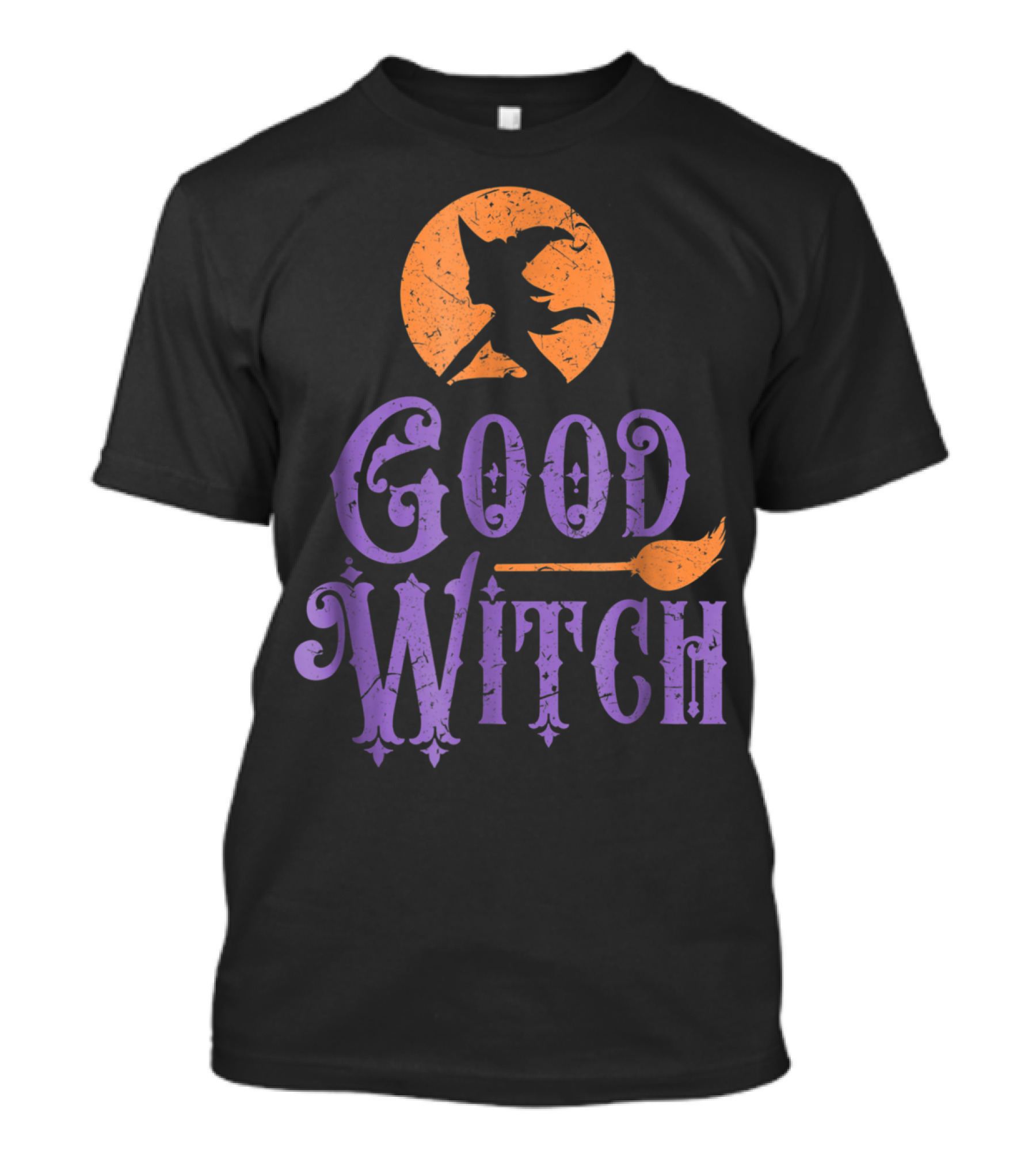 Good Witch Funny Scary Spooky Silhouette With Broom And Moon T-Shirt