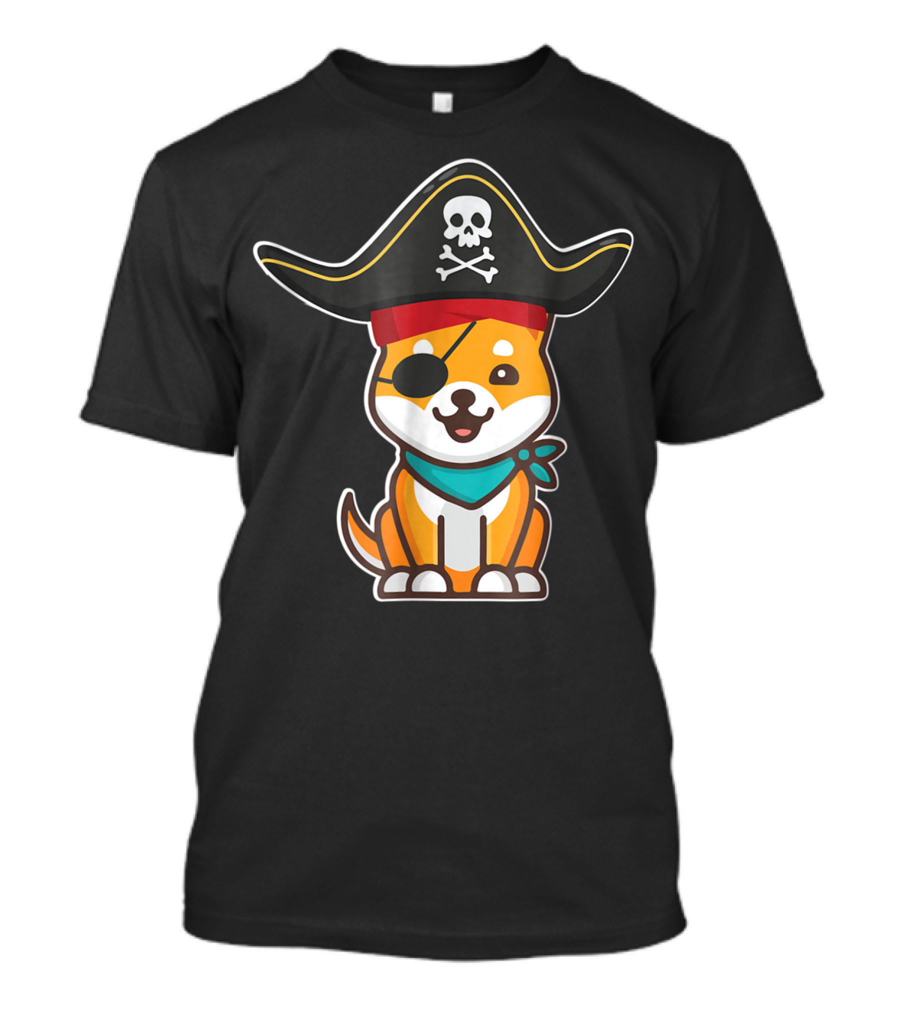 Funny Shiba Inu Pirate Costume Halloween Dog Lovers Eyepatch And Skull Hat T-Shirt