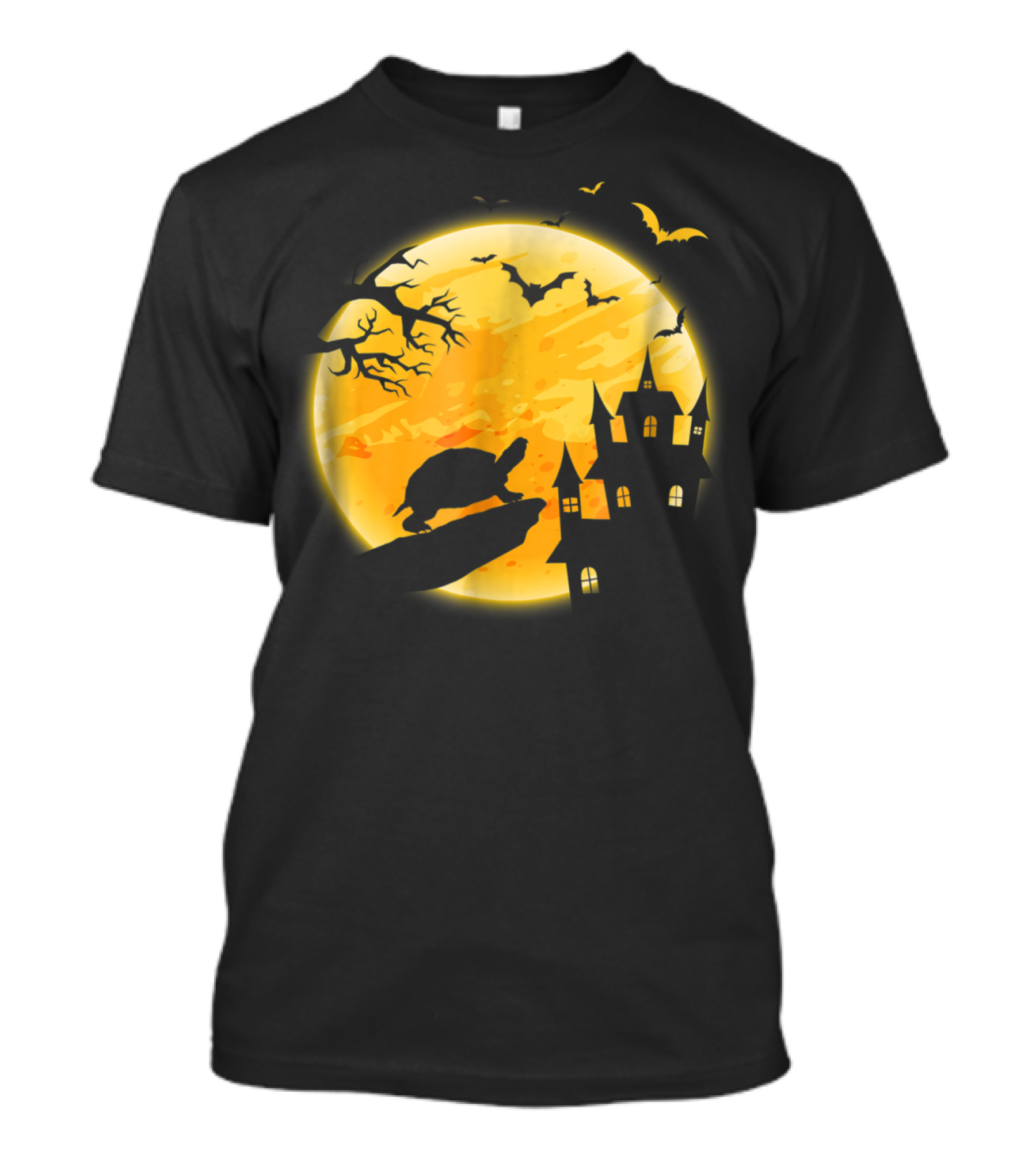 Funny Turtle Moon Halloween Scene With Bats And Spooky Castle T-Shirt