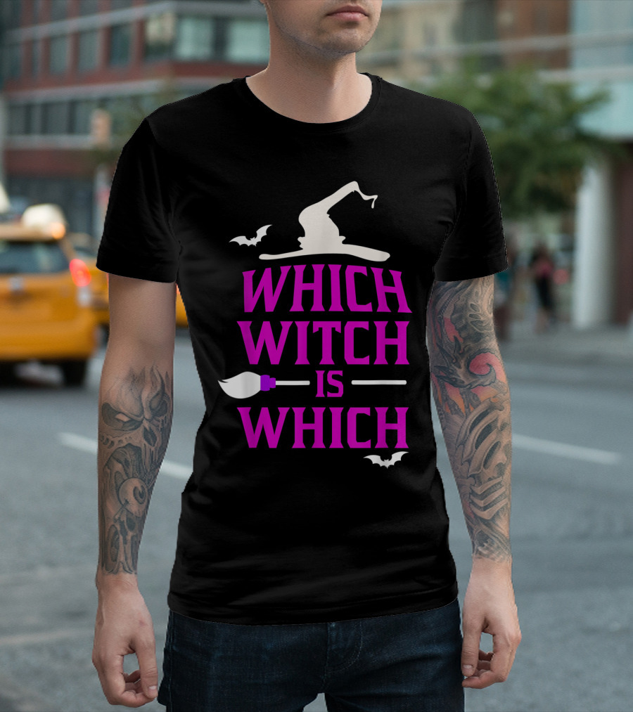 Funny Which Witch is Which Halloween Broomstick and Bat T-Shirt