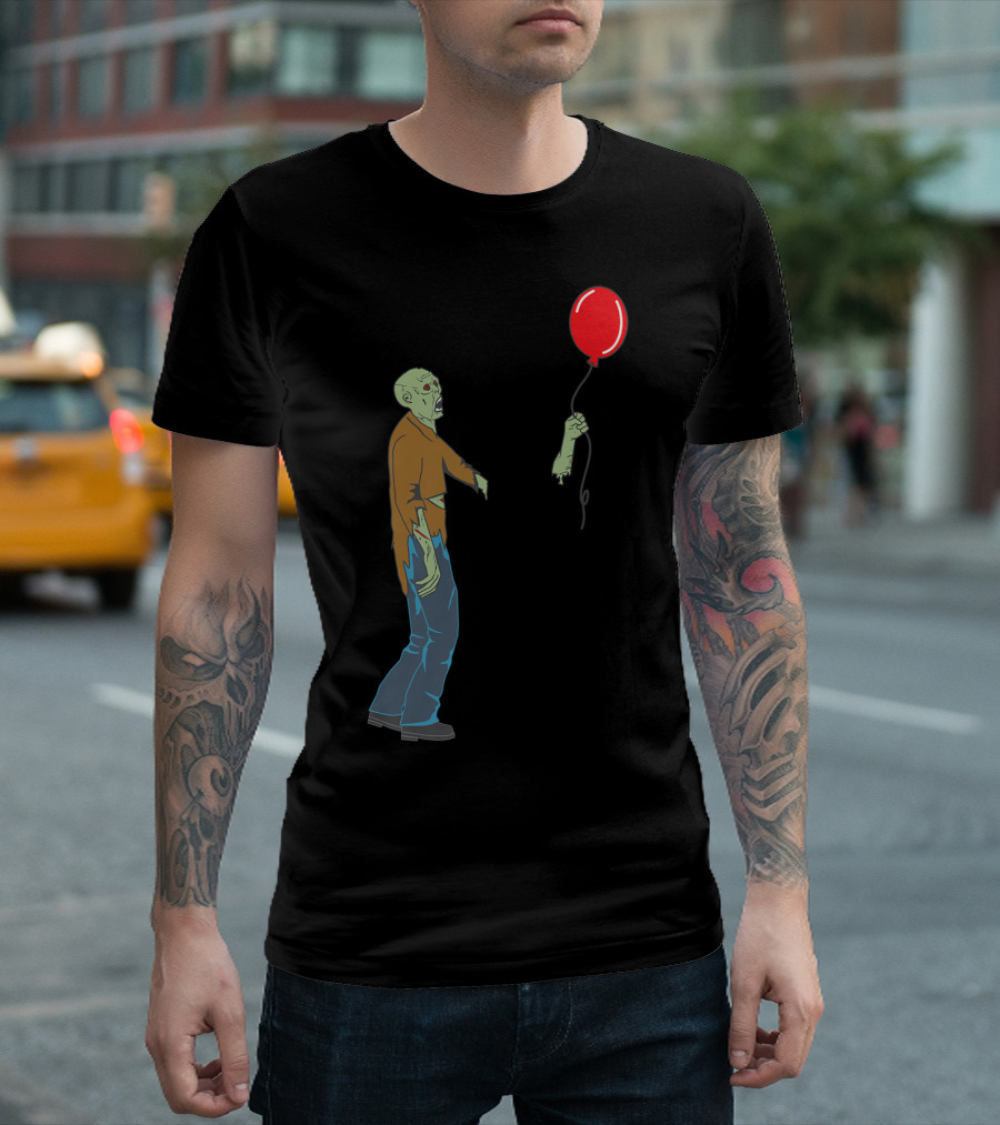Funny Zombie Holding Red Balloon in Disconnected Arm T-Shirt