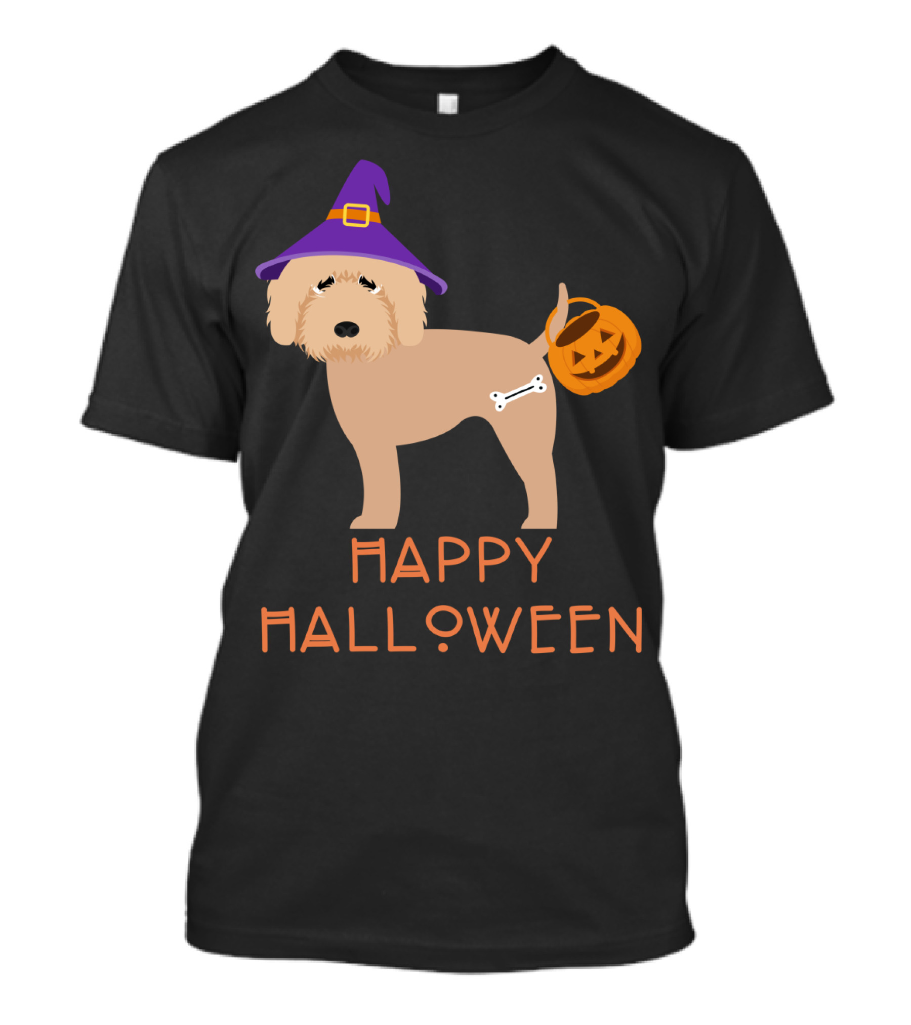 Happy Halloween Goldendoodle Witch With Pumpkin T-Shirt