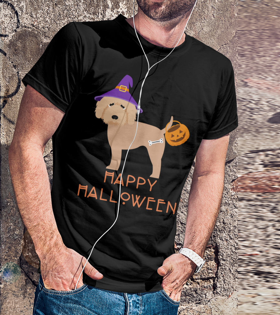 Happy Halloween Goldendoodle Witch With Pumpkin T-Shirt