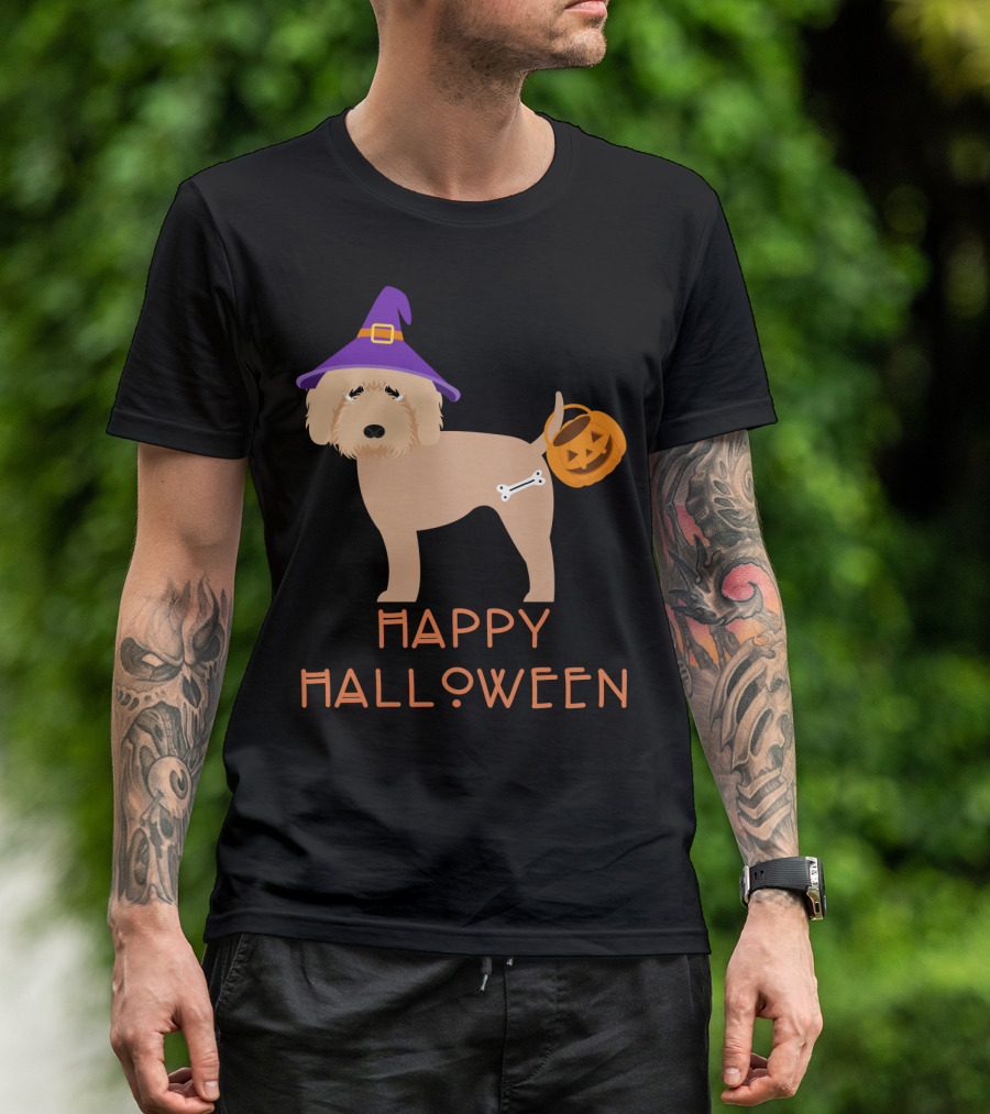 Happy Halloween Goldendoodle Witch With Pumpkin T-Shirt