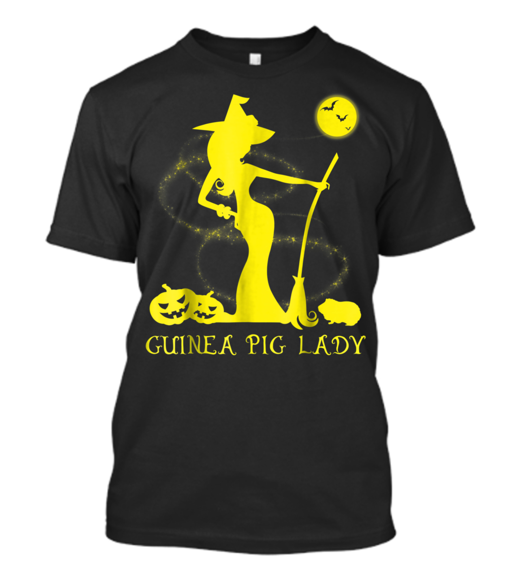 Guinea Pig Lady Witch With Pumpkins And Bats T-Shirt
