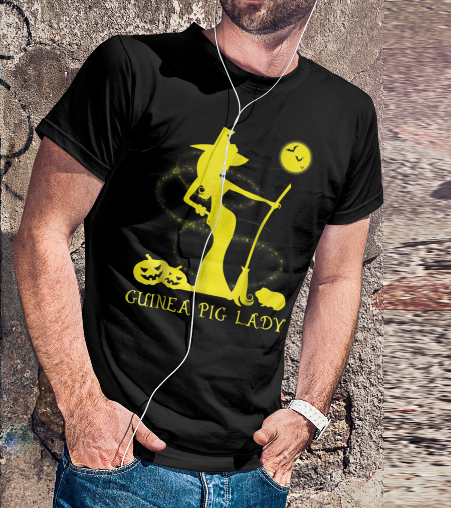 Guinea Pig Lady Witch With Pumpkins And Bats T-Shirt