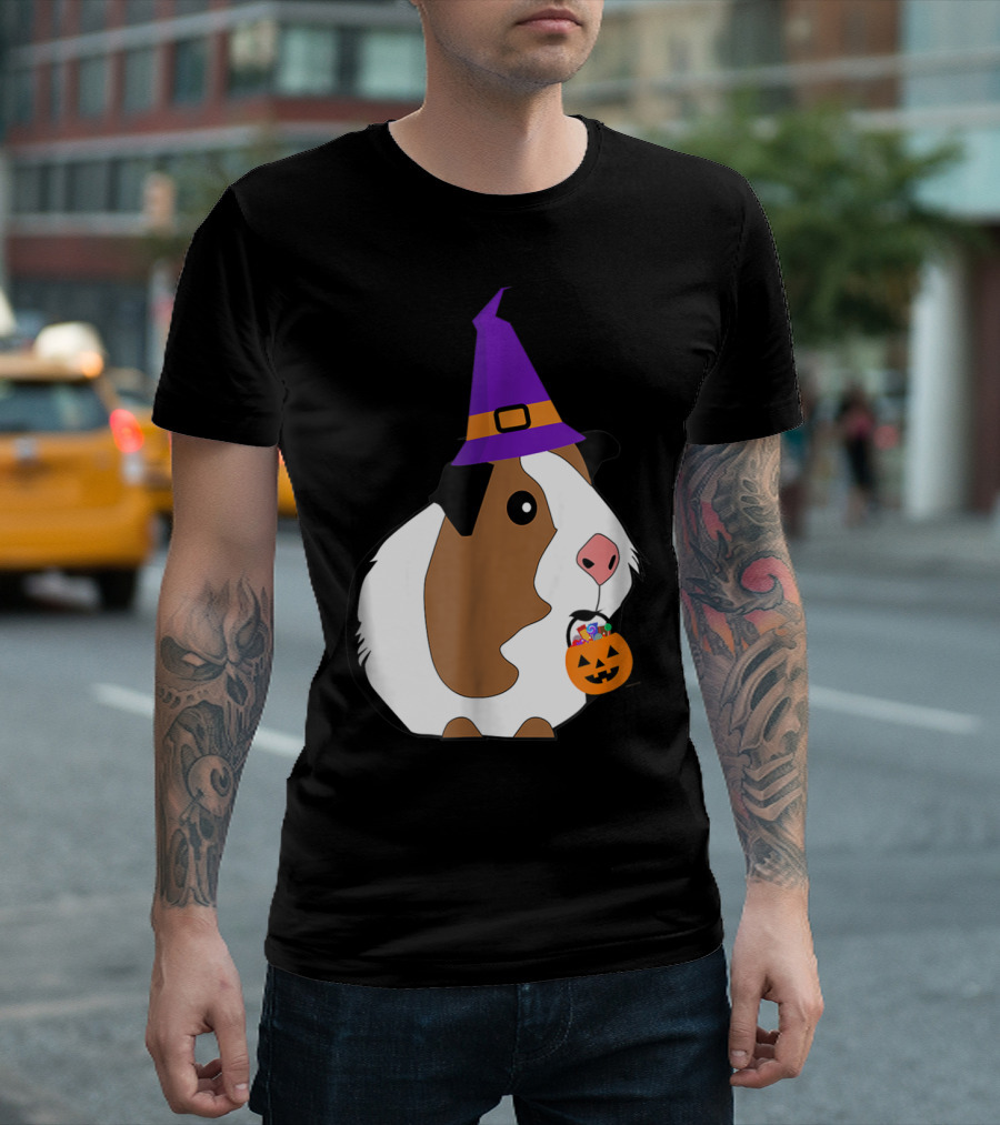 Guinea Pig Witch Halloween Costume with Jack-o'-Lantern Candy Bucket T-Shirt