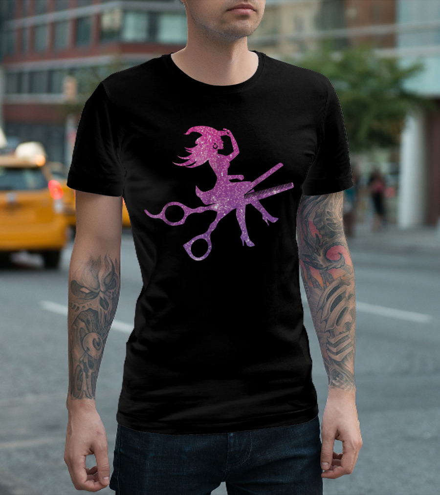 Hairstylist Hairdresser Glitter Scissors Comb T-Shirt