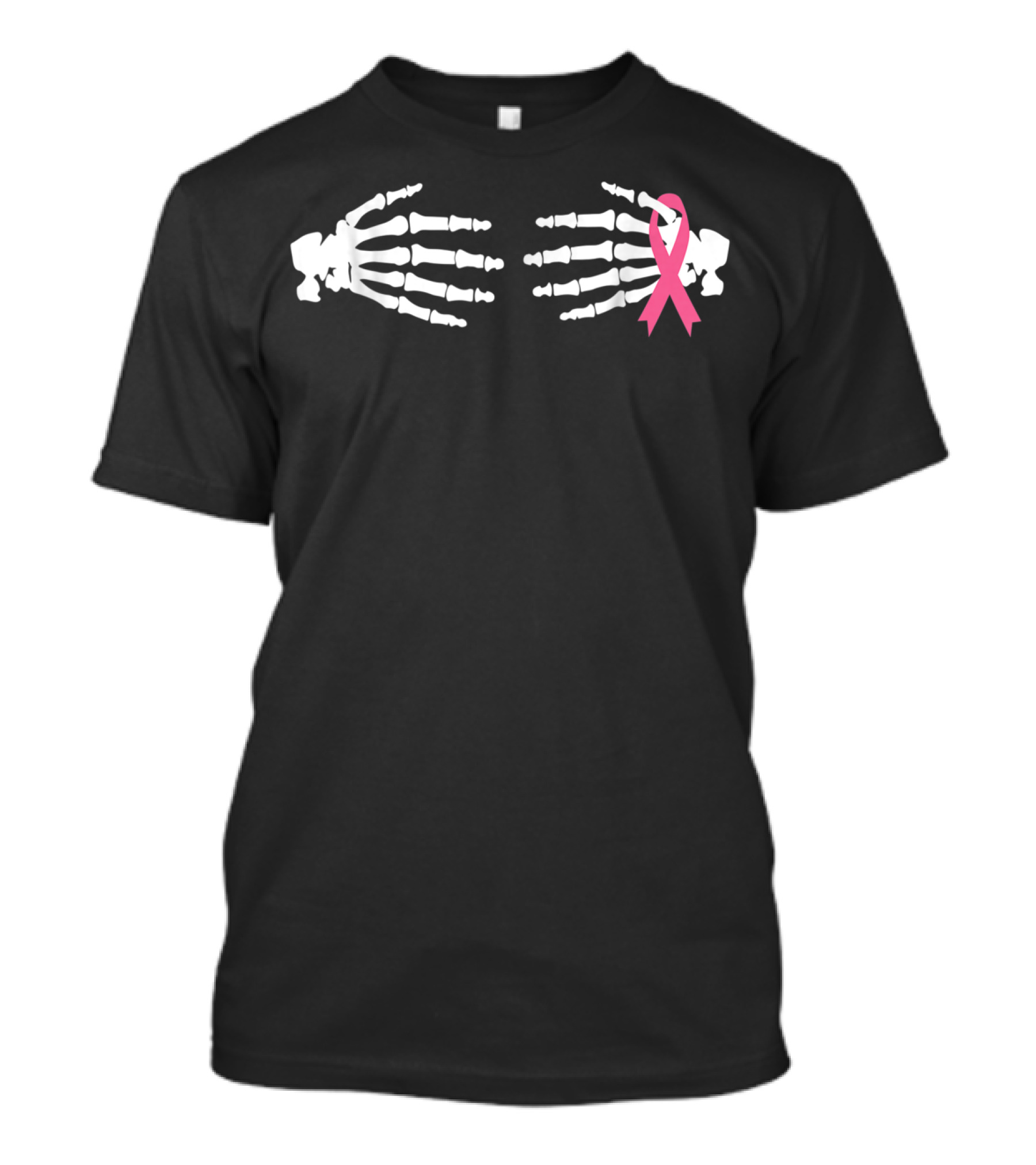 Halloween Breast Cancer Awareness Skull Skeleton Hands Pink T-Shirt
