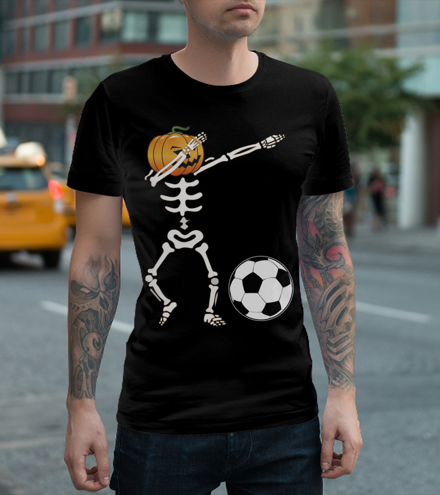 Halloween Dabbing Pumpkin Skeleton Soccer Ball T-Shirt