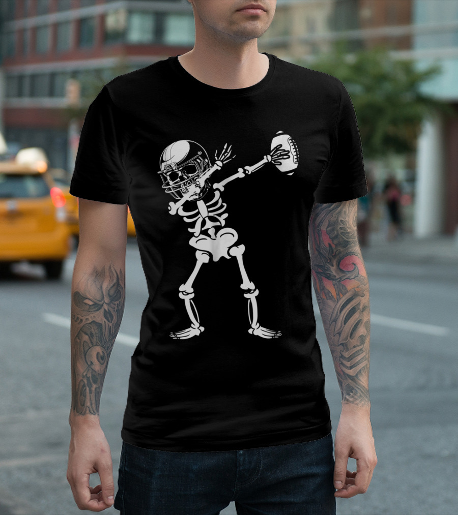 Dabbing Skeleton Football Player Halloween T-Shirt