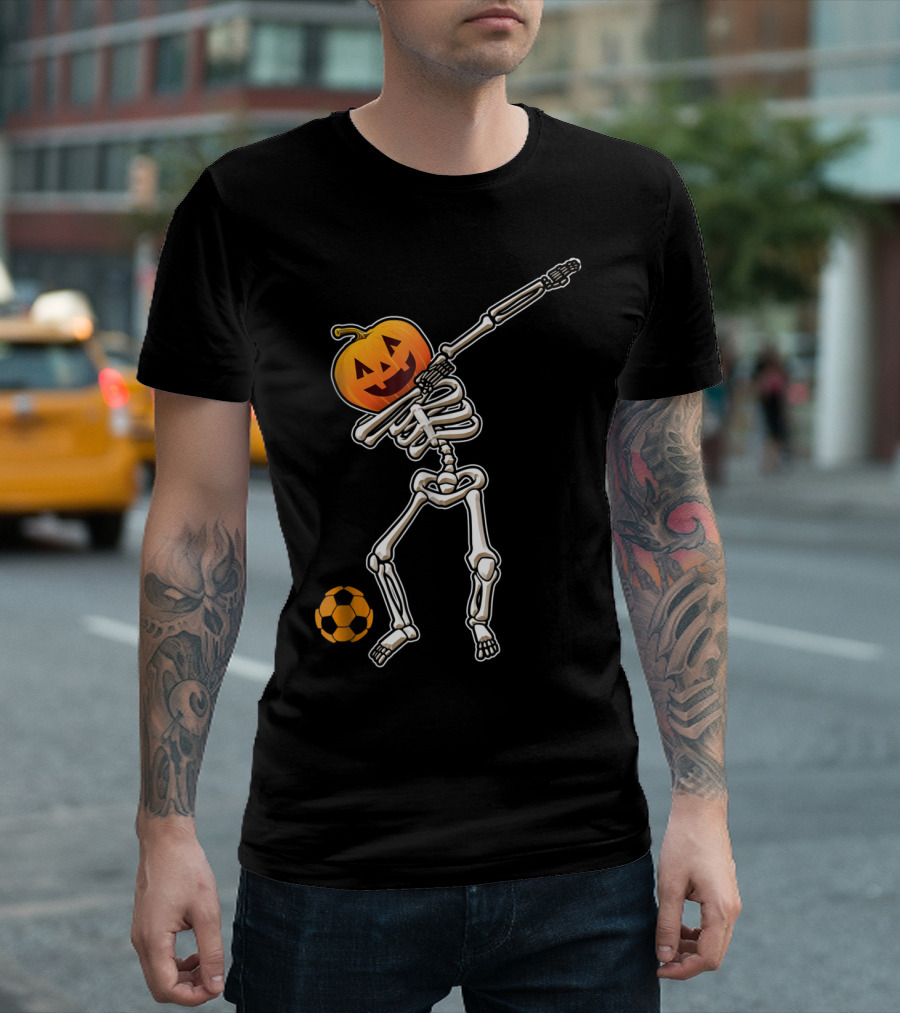 Halloween Dabbing Skeleton Jack-O'-Lantern with Soccer Ball T-Shirt