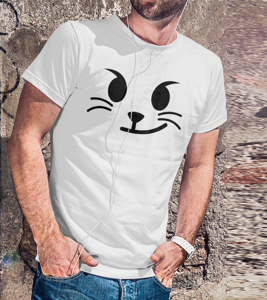 Halloween Emojis Costume Cat Face Wry Smile Emoticon Black T-Shirt