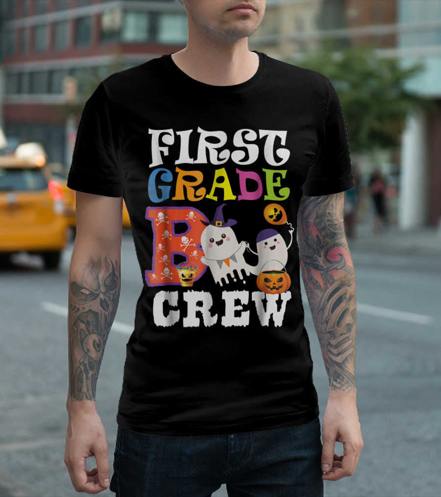 First Grade Boo Crew Halloween Teacher Ghosts Pumpkins Skulls T-Shirt