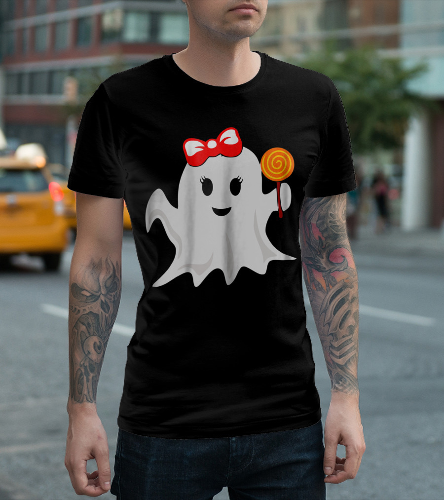 Halloween Ghost Girl Red Bow Lollipop Candy T-Shirt