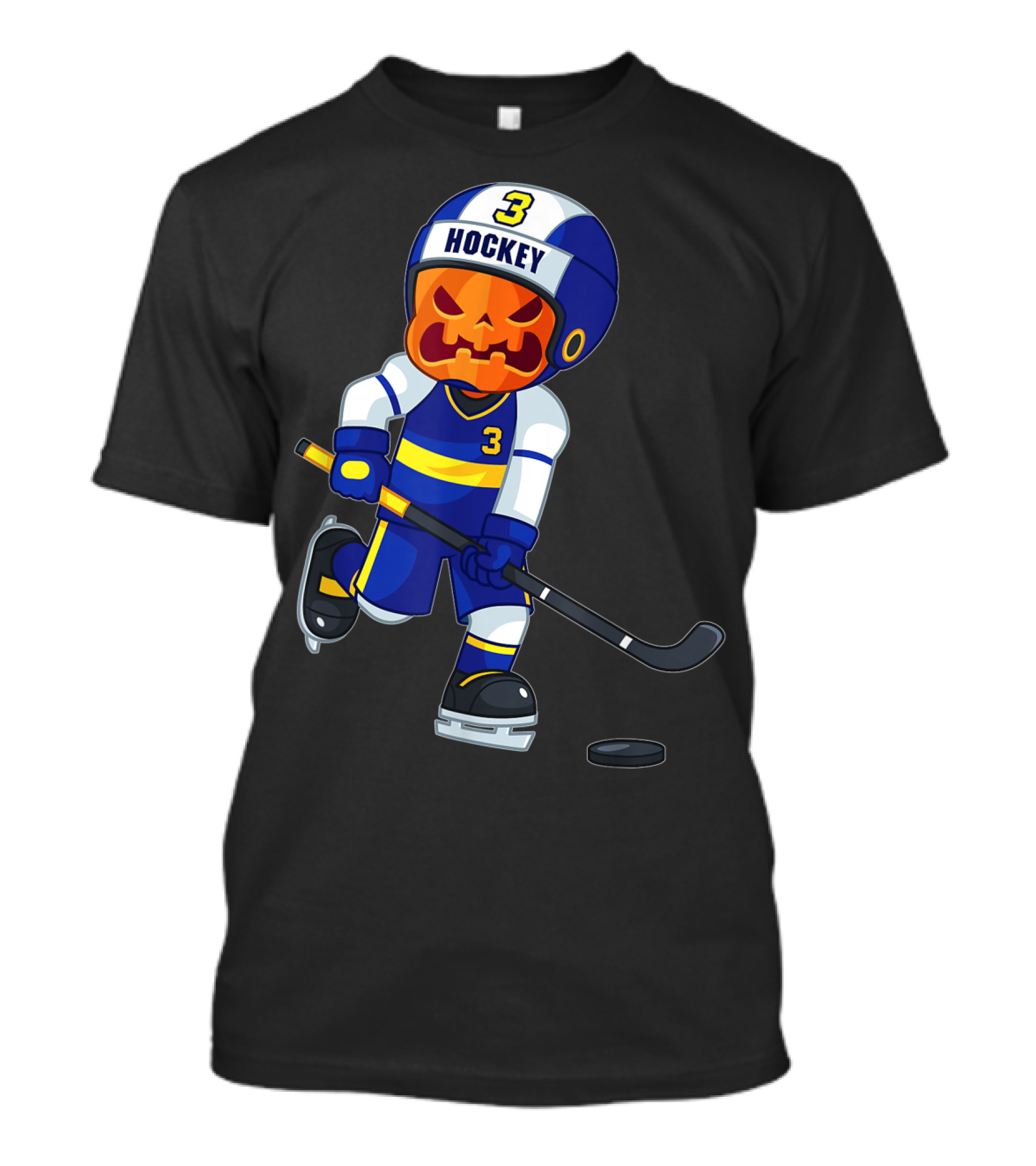 Scary Pumpkin Head Ice Hockey Player Halloween T-Shirt