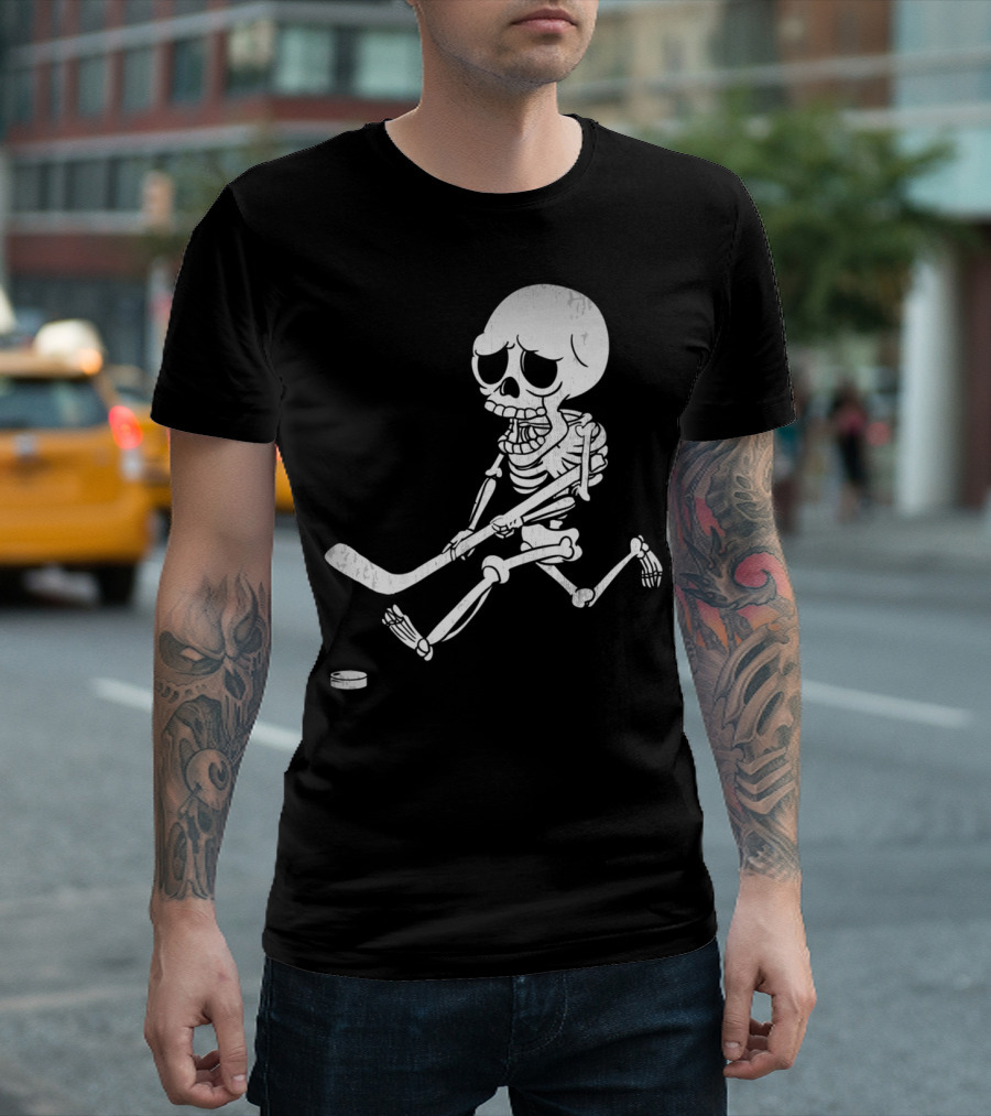 Halloween Skeleton Playing Ice Hockey T-Shirt