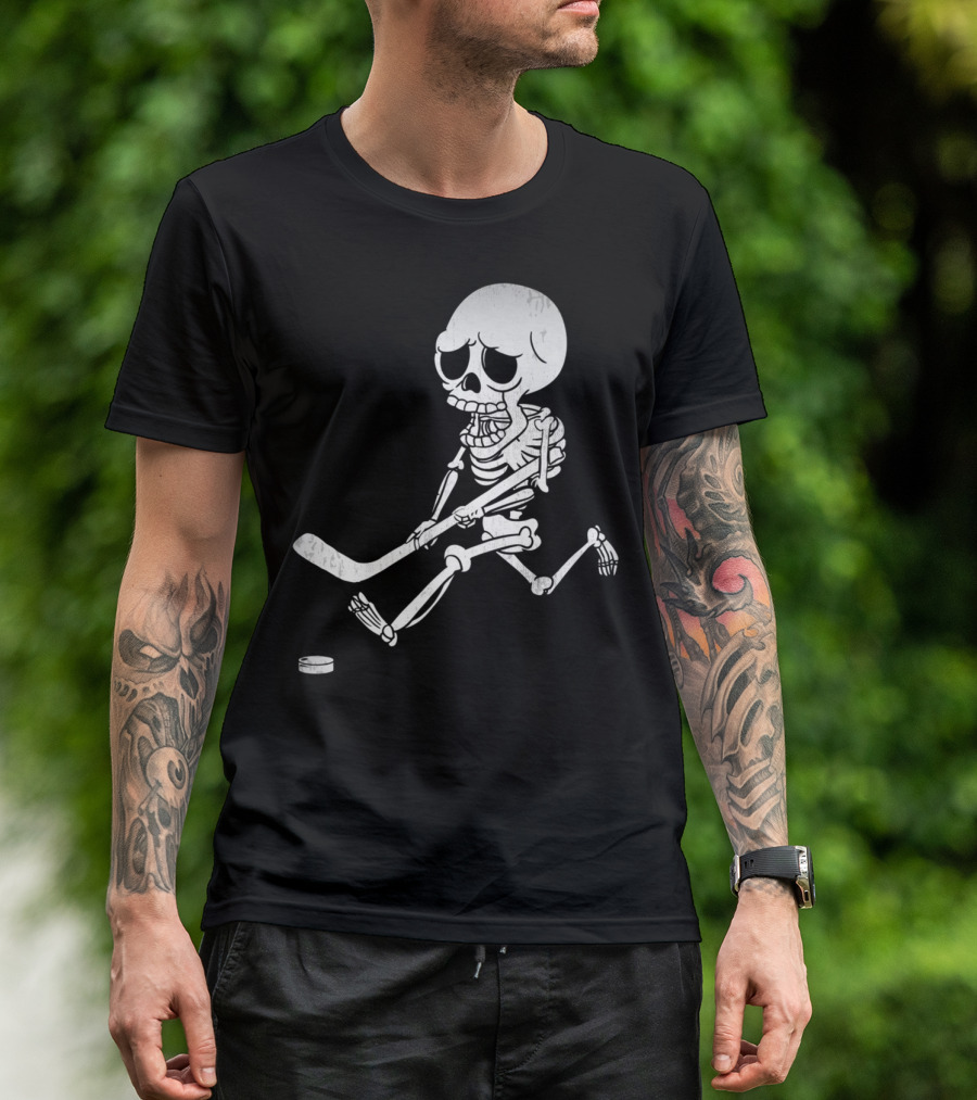 Halloween Skeleton Playing Ice Hockey T-Shirt