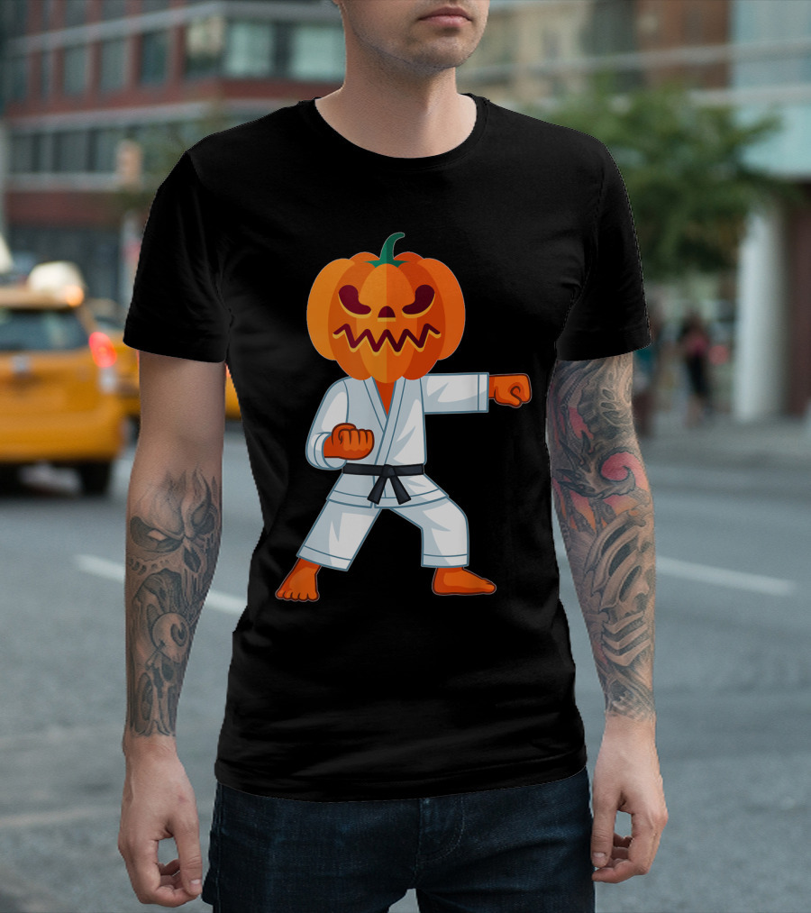 Halloween Scary Pumpkin Head Karate Fighter T-Shirt