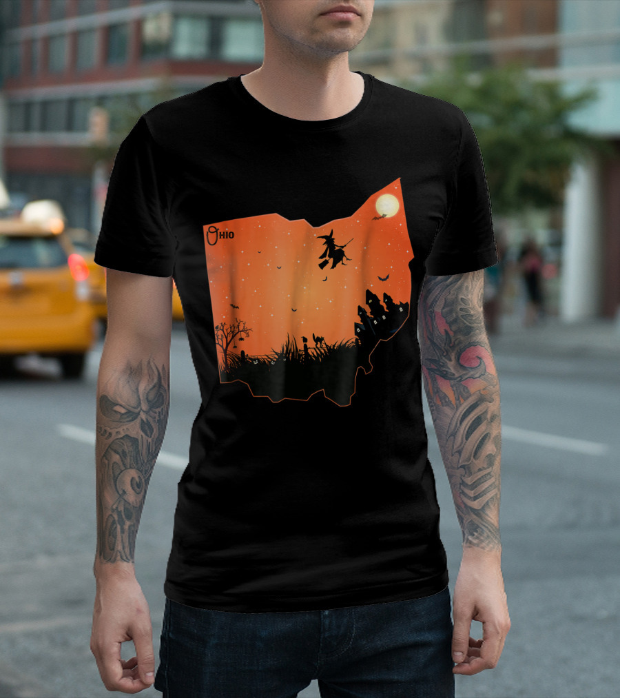 Ohio Halloween Witch Silhouette Full Moon Spooky Night Scene T-Shirt