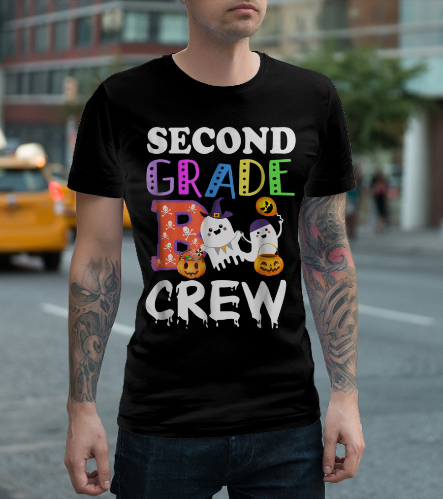 Second Grade Boo Crew Halloween Teacher Ghosts Pumpkins T-Shirt
