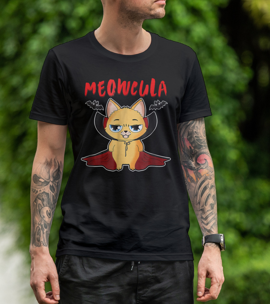 Halloween Cat Funny Meowcula Cute Spooky Vampire Kitty With Bats T-Shirt